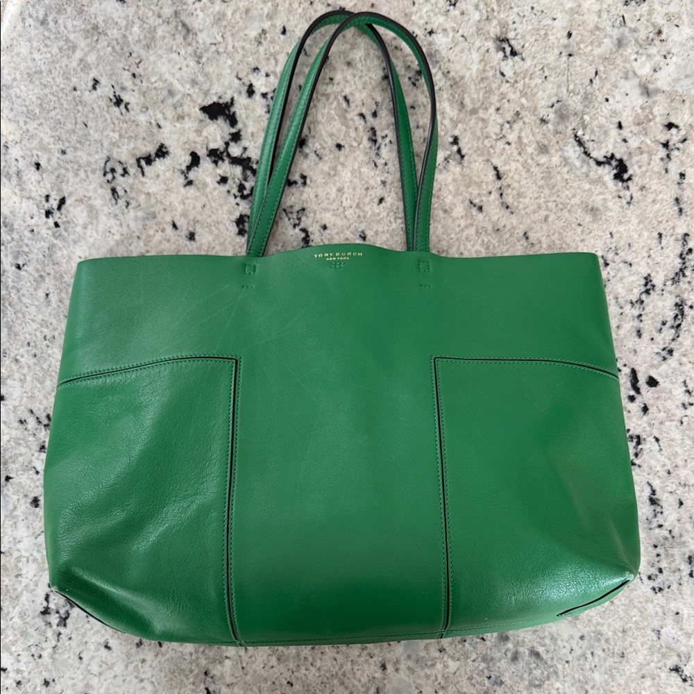 Tory Burch Kelly Green Leather Tote Bag